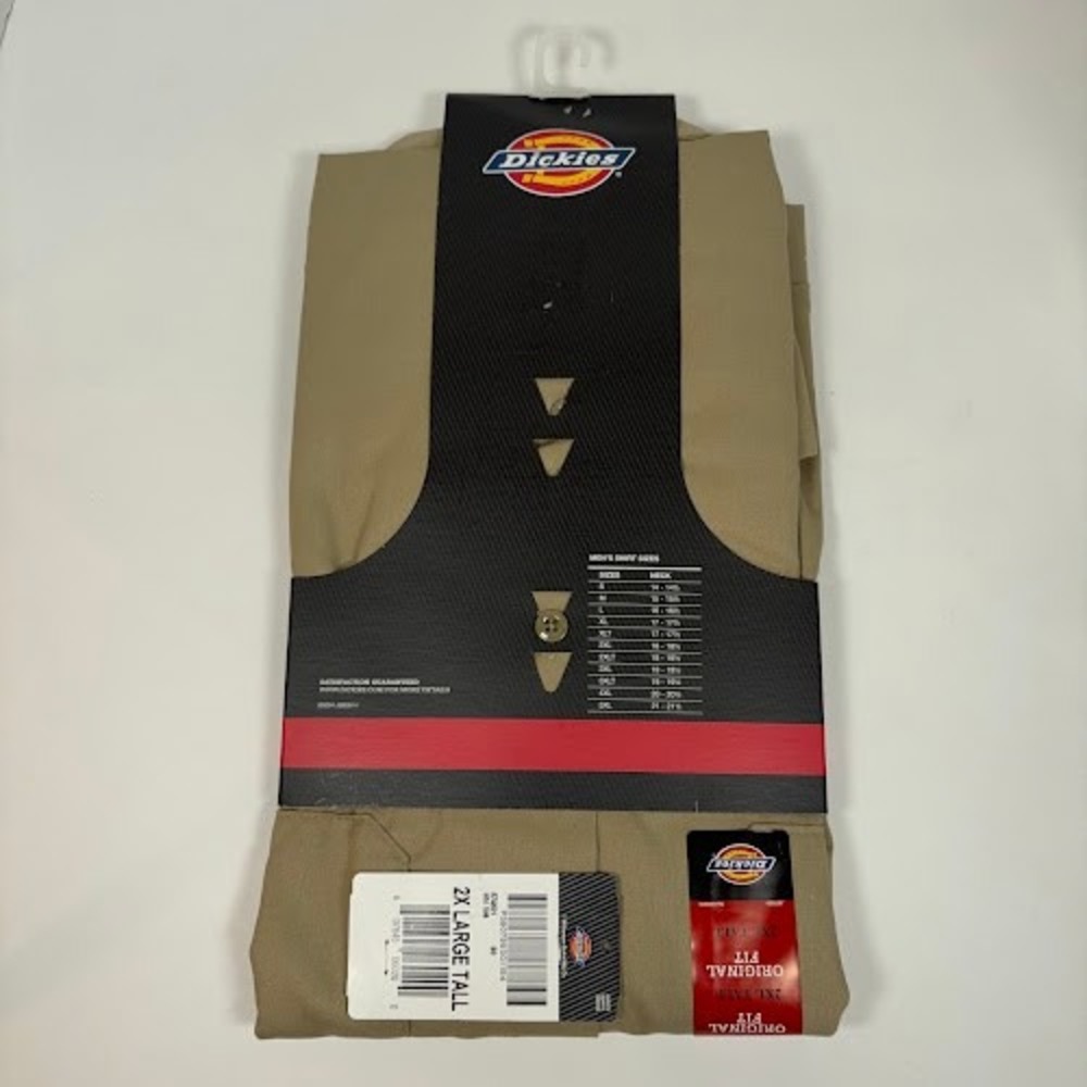 NWT Dickies Long Sleeve Twill Work Shirt Mens 2XL‎ Tall Khaki Original Easy Care - Picture 5 of 7